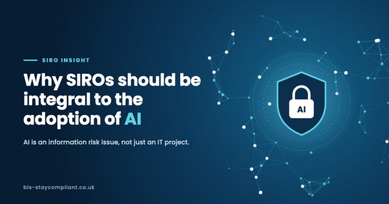 Shield and padlock marked AI within a data network, with the headline Why SIROs should be integral to the adoption of AI